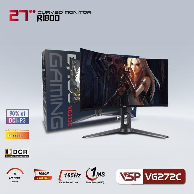 Màn hình máy tính LCD Cong VSP VG272C | 27 inch/Full HD/Tấm nền VA/165Hz Chính Hãng