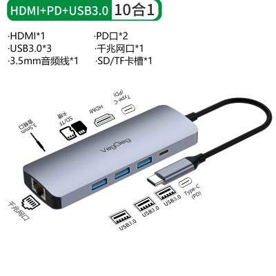 BỒ CHUYỂN ĐỔI USB Type C To HDMI+USB 3.0+2*USB 2.0+PD 100w+Type C+SD/TF+RJ45 100Mbps VEGGIEG V-TC10R