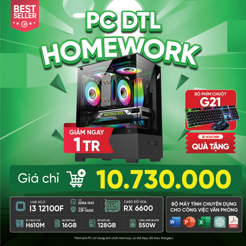 PC DTL Intel i3-12100F/ VGA RX 6600